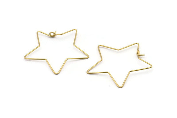 Star Wire Earring, 4 Raw Brass Star Shape Wire Earrings, Jewelry Supplies, Findings, Charms (35x0.70mm) E351