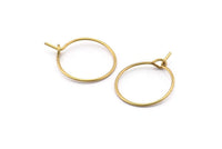 15mm Earring Hoops, 50 Raw Brass Earring Wires  (15x0.70mm) E353
