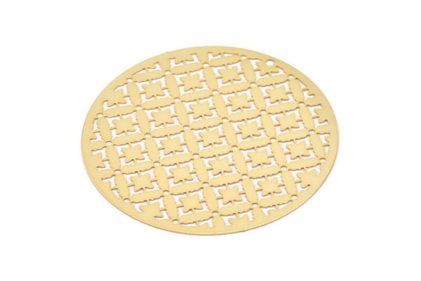 Gold Earring Charm, Gold Plated Brass Round Ethnic Motif Earring Charms Pendants, Findings (49mm) E492