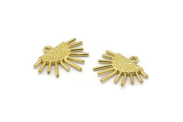 Sun Ethnic Pendant , 6 Raw Brass Sun Ethnic Pendants With 1 Loop, Findings, Charms (20x17x1.50mm) E459