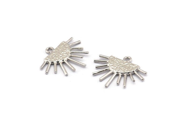Sun Ethnic Pendant, 4 Silver Tone Brass Sun Ethnic Pendants With 1 Loop, Findings, Charms (20x17x1.50mm) E459