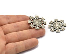 Silver Badge Charm, Antique Silver Plated Brass Rosette Charm Pendants With 1 Loop, Earrings (31x28mm) N1536