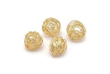 Gold Wire Ball, 4 Gold Plated Brass Wire Ball Charms, Earrings, Jewelry Findings (14mm) E383