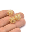 Gold Wire Ball, 4 Gold Plated Brass Wire Ball Charms, Earrings, Jewelry Findings (14mm) E383