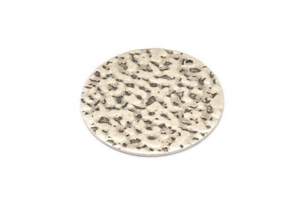 Silver Round Tag, 3 Antique Silver Plated Brass Textured Round Tags With 1 Hole, Stamping Tags (32x0.85mm) E636