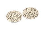 Silver Round Tag, 3 Antique Silver Plated Brass Textured Round Tags With 1 Hole, Stamping Tags (32x0.85mm) E636