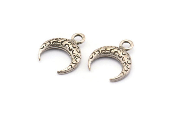 Ay Tılsımı, 8 Antik Gümüş Kaplama Dokulu Boynuz Tılsımı, Kolye Ucu, Mücevher Parçası (12x3.50x3mm) N0303