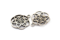 Antique Silver Textured Pendant - 2 Antique Silver Plated Textured Pendant With Hearts (23mm) N0241 H0187