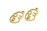 Brass Face Charm, 24 Raw Brass Face Charms With 1 Loop, Pendants, Earrings, Findings (20x10x0.80mm) E649