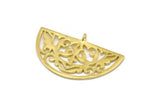 Brass Ethnic Pendant, 4 Raw Brass Semi Circle Pendants with 1 Loop (37x23x1mm) E661