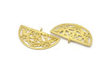 Brass Ethnic Pendant, 4 Raw Brass Semi Circle Pendants with 1 Loop (37x23x1mm) E661