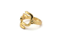 Gold Ring Setting,  Gold Plated Brass Adjustable Rings With 1 Stone Settings - Pad Size 3mm N1499