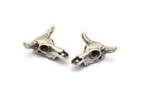 Huge Ox Pendant, 1 Antique Silver Plated Large Ox Head Skull Charms, Pendants (28x26mm) N0403