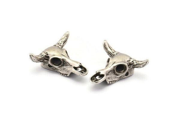 Huge Ox Pendant, 1 Antique Silver Plated Large Ox Head Skull Charms, Pendants (28x26mm) N0403