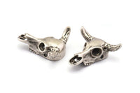 Huge Ox Pendant, 1 Antique Silver Plated Large Ox Head Skull Charms, Pendants (28x26mm) N0403