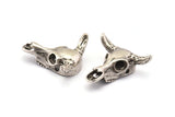 Huge Ox Pendant, 1 Antique Silver Plated Large Ox Head Skull Charms, Pendants (28x26mm) N0403