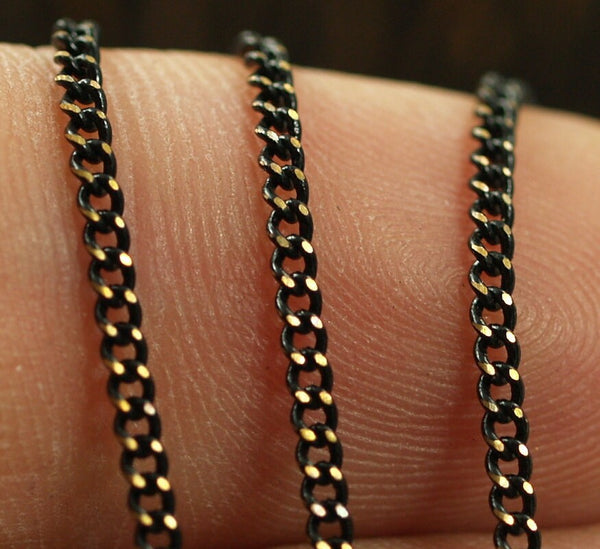 Black Solder Chain, 50 Meters - 165 Feet (1.5mm) Black Antique Brass Faceted Soldered Curb Chain - Ys009 ( Z046 )