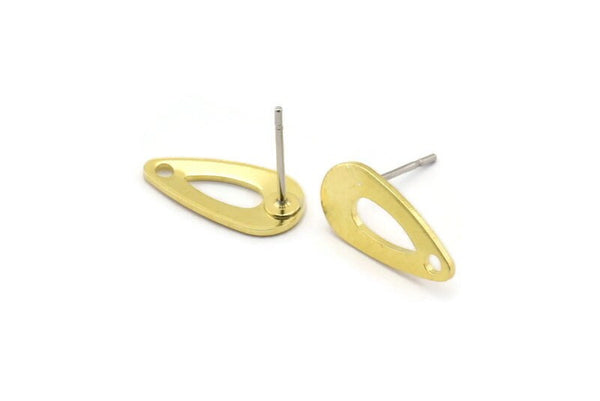 Brass Drop Earring, 12 Raw Brass Drop Stud Earrings With 1 Hole (15x8x0.80mm) M01383 A2414
