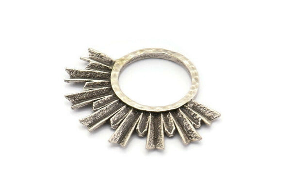 Silver Sun Pendant, 2 Antique Silver Plated Brass Textured Sunny Pendants, Earrings, Findings (28x33mm) BS 2428 H0388