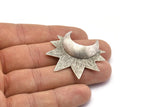 Moon and Sun, 1 Antique Silver Plated Brass Crescent Moon and Sun Ethnic Pendants with 2 Loops, Findings, Charms (36.5x41x1mm) U086 H0379