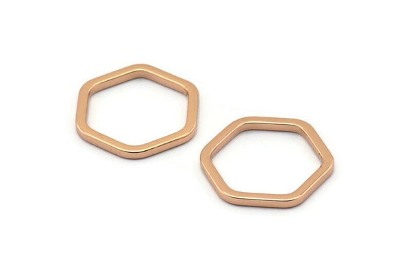 Rose Gold Hexagon Connector, 4 Rose Gold Plated Brass Hexagon Connector Rings (22x2x2mm) D0135   Q0002
