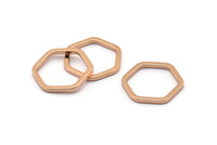 Rose Gold Hexagon Connector, 4 Rose Gold Plated Brass Hexagon Connector Rings (22x2x2mm) D0135   Q0002