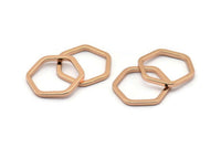 Rose Gold Hexagon Connector, 4 Rose Gold Plated Brass Hexagon Connector Rings (22x2x2mm) D0135   Q0002