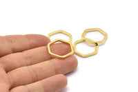 Gold Hexagon Connector, 4 Gold Plated Brass Hexagon Connector Rings (22x2x2mm) D0135 Q0002