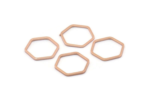 Rose Gold Plated Hexagon Ring Charm, 12 Rose Gold Plated Brass Hexagon Shaped Ring Charms (14x0.80mm) Bs 1172 q0003