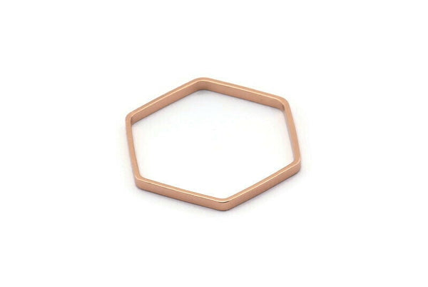 Rose Gold Hexagon Charm, 8 Rose Gold Plated Brass Hexagon Ring Charms (25x0.8x2mm) BS 1189 Q0005