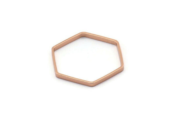 Rose Gold Hexagon Charm, 8 Rose Gold Plated Brass Hexagon Ring Charms (25x0.8x2mm) BS 1189 Q0005