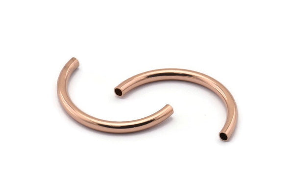 Rose Gold Noodle Tubes - 5 Rose Gold Plated Brass Semi Circle Curved Tube Beads (3x35mm) D0263 q0031