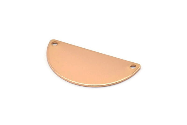 Rose Gold Moon, 2 Rose Gold Plated Brass Semi Circle Pendants with 2 Holes (32x16x0.80mm) A0845 Q0019