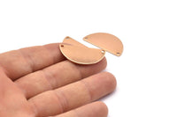 Rose Gold Moon, 2 Rose Gold Plated Brass Semi Circle Pendants with 2 Holes (32x16x0.80mm) A0845 Q0019
