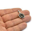 Silver Flower Charm, 4 Antique Silver Plated Brass Charms with 1 Loop - Pad Size 8mm (27x16x5.5mm) U080