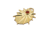Gold Badge Charm, Gold Plated Brass Rosette Pendants With 1 Loop - Pad Size 4mm (33x24mm) N1490