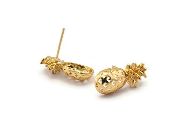 Altın Ananas Küpe, 2 Altın Kaplama Pirinç Ananas Küpe (20x9mm) N1548