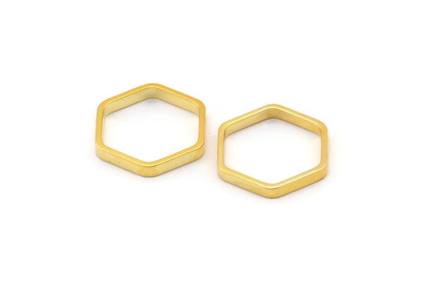 Gold Hexagon, 8 Gold Plated Brass Hexagon Shaped Ring Charms (14x0.80x2mm) BS 1183 Q0006