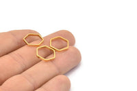 Gold Hexagon, 8 Gold Plated Brass Hexagon Shaped Ring Charms (14x0.80x2mm) BS 1183 Q0006