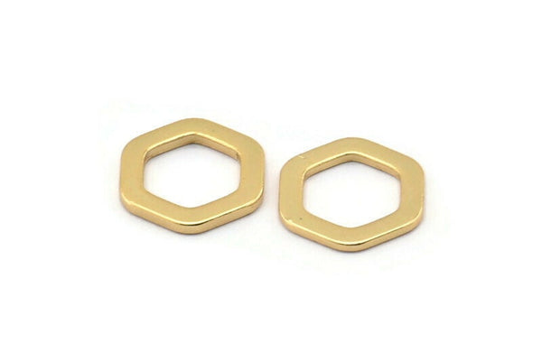 Gold Hexagon Charm, 10 Gold Plated Brass Hexagon Charms, Rings (12x2x1mm) D0056 Q0013