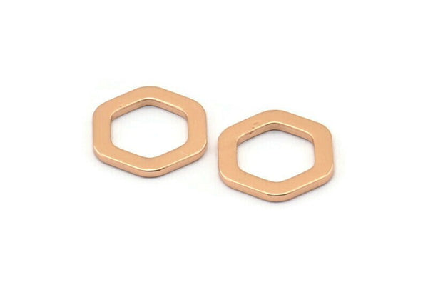 Rose Gold Hexagon Charm, 10 Rose Gold Plated Brass Hexagon Charms, Rings (12x2x1mm) D0056 Q0013