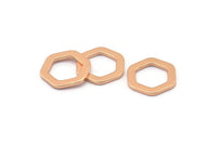 Rose Gold Hexagon Charm, 10 Rose Gold Plated Brass Hexagon Charms, Rings (12x2x1mm) D0056 Q0013