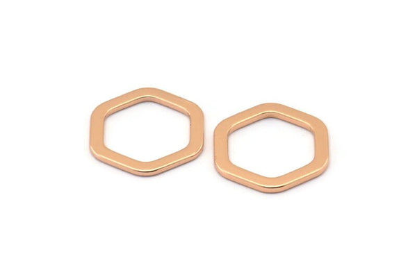 Rose Gold Hexagon Charm, 8 Rose Gold Plated Brass Hexagon Charms, Rings (16x2x1.2mm) D0083 Q0012