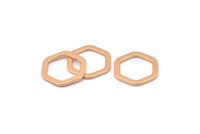 Rose Gold Hexagon Charm, 8 Rose Gold Plated Brass Hexagon Charms, Rings (16x2x1.2mm) D0083 Q0012