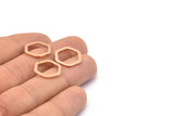 Rose Gold Hexagon Charm, 8 Rose Gold Plated Brass Hexagon Charms, Rings (16x2x1.2mm) D0083 Q0012
