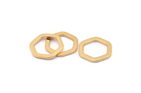 Gold Hexagon Charm, 6 Gold Plated Brass Hexagon Charms, Rings (14x2x1.2mm) D0082 Q0009
