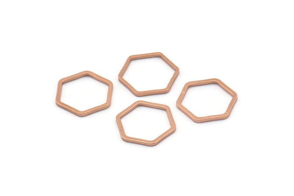 Rose Gold Plated Hexagon Ring Charm, 24 Rose Gold Plated Brass Hexagon Shaped Ring Charms (12x0.8mm) BS 1171 Q0103