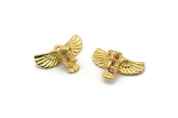 Altın Baykuş Tılsımı, 2 Altın Kaplama Pirinç Baykuş Kolye Ucu (18x10mm) N0417 Q0095