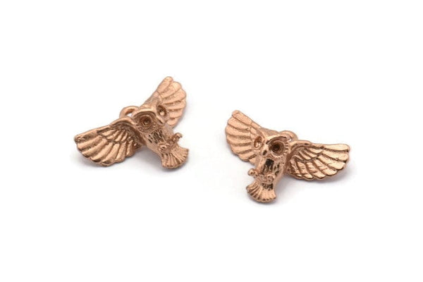Rose Gold Owl, 2 Rose Gold Brass Owl Necklace Pendants (18x10mm) N0417 Q0095