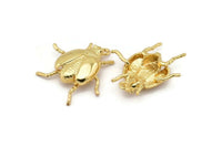 Gold Tiny Bug Charm , 2 Gold Plated Brass Bug Fly Insect Charms (29x22x5.5mm) N0495 Q0053
